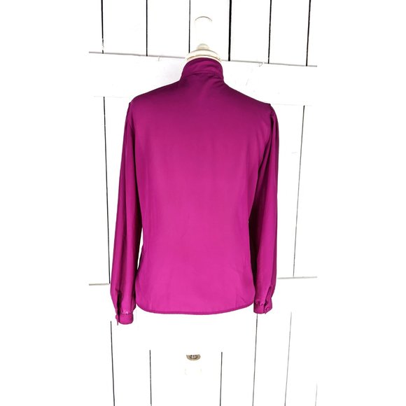 Vintage Chaus fuchsia  sheer billowy long sleeve button down blouse - Picture 4 of 5
